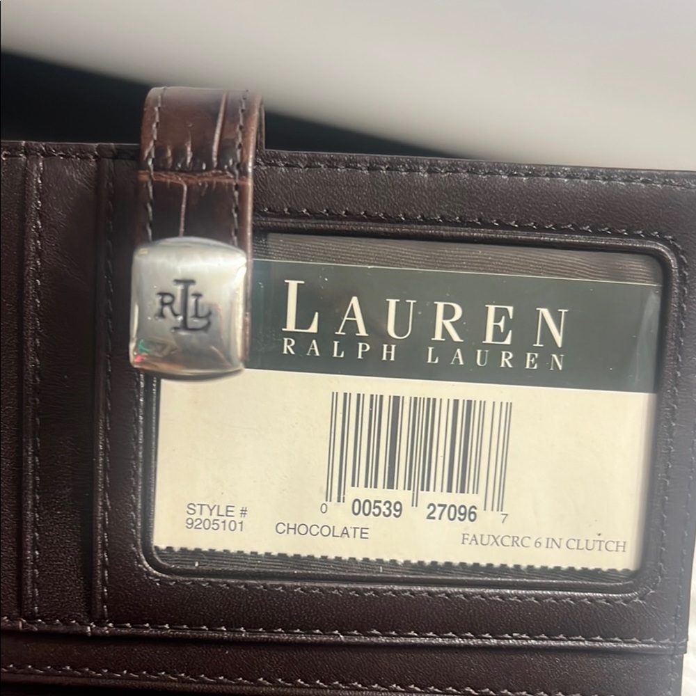 Ralph Lauren chocolate Faux croc 6in Clutch Wallet - Picture 5 of 8